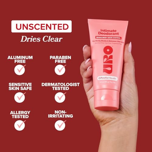O Positiv Uro Intimate Whole Body Deodorant Cream Dermatologist Tested Hypoallergenic Non-Irritating Aluminum Unscented Dries Clear Odor & Moisture Control Anti-Chafing 3 Oz Tube