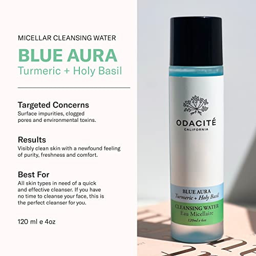 Odacite Odacit Facial Cleanser With Foam - Blue Aura Cleansing Water Facial Wash With Neem Holy Basil & Turmeric - No-Rinse Micellar Water Removes Pollution Impurities & Makeup 4.0 Fl. Oz