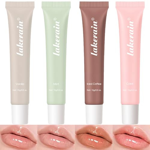 Odkpoaaa 4 Pcs Tinted Lip Balm Set - Hydrating Moisturizing Lip Care With 4 Trending Shades (Vanilla Mint Iced Coffee Cake) Non-Sticky Formula For Dry Lips Daily Nourishing Lip Balm For Women & Teens