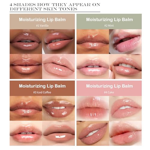 Odkpoaaa 4 Pcs Tinted Lip Balm Set - Hydrating Moisturizing Lip Care With 4 Trending Shades (Vanilla Mint Iced Coffee Cake) Non-Sticky Formula For Dry Lips Daily Nourishing Lip Balm For Women & Teens