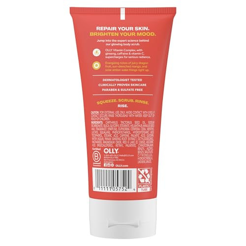 Olly Bright Body Scrub With Ginseng Caffeine & Vitamin C Nourishing Cleanser For Skin Exfoliation Skinbarrier Repair Citrus Currant Scent 6 Oz