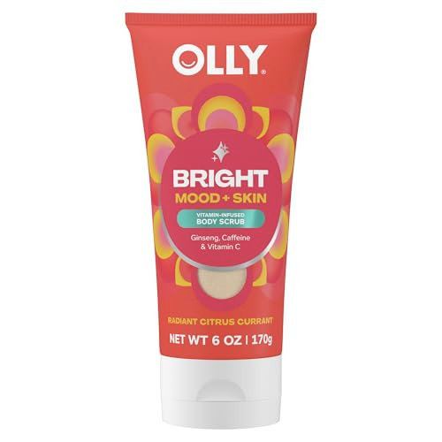 Olly Bright Body Scrub With Ginseng Caffeine & Vitamin C Nourishing Cleanser For Skin Exfoliation Skinbarrier Repair Citrus Currant Scent 6 Oz
