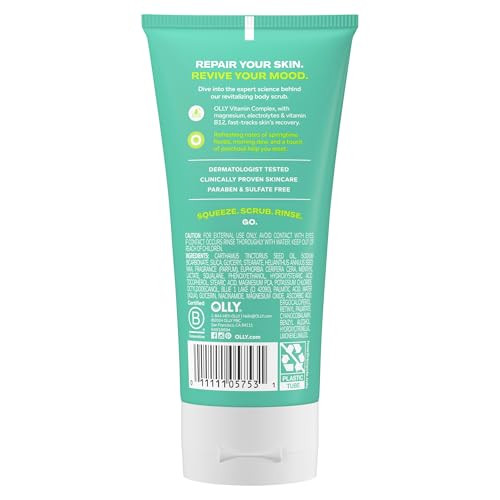 Olly Revive Body Scrub With Magnesium Electrolytes & Vitamin B12 Nourishing Cleanser For Skin Exfoliation Barrier Repair Refreshing Nerolidew Scent 6 Oz