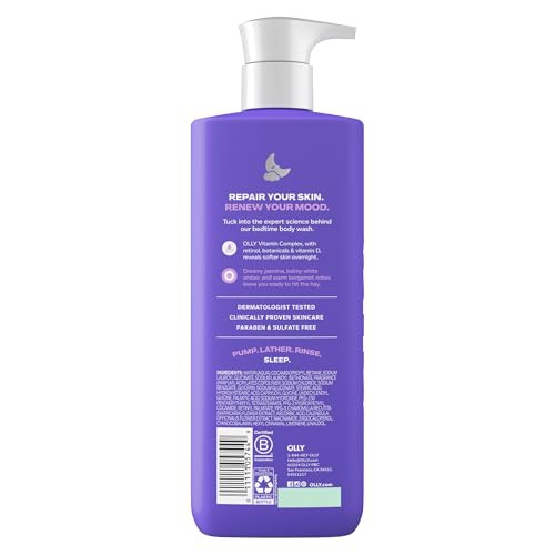 Olly Renew Body Wash With Vitamin D Retinol & Botanicals Nourishing Cleanser For Skin Barrier Repair Deep Hydration Jasmine Bergamot Scent 17Oz