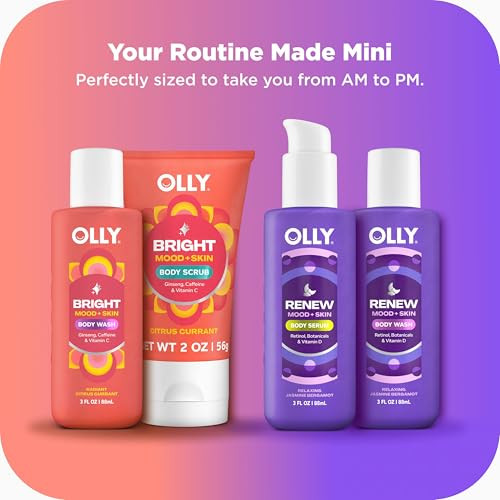 Olly Rest & Rise Body Care Set Day & Night Regimen 2 Body Washes + Body Serum Lotion + Scrub With Vitamin D Retinol Botanicals & Vitamin C Nourishing Hydrating 4 Count