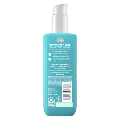 Olly Calm Body Lotion-Serum With Hyaluronic Acid Adaptogens & Vitamin B3 Nourishing Cleanser For Skin Barrier Repair Deep Hydration Eucalyptus Amber Scent 8Oz