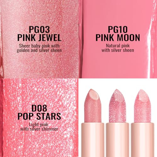 Oulac Moisture Pink Lipstick Set 3Pcs - Infinity High Shine Finish Hydrating Vegan Lipstick Infused With Damask Rose Oil For All-Day Comfort Gluten- Pg03+Pg10+D08