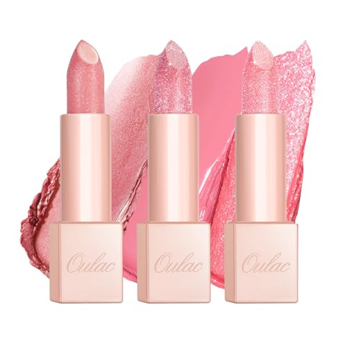 Oulac Moisture Pink Lipstick Set 3Pcs - Infinity High Shine Finish Hydrating Vegan Lipstick Infused With Damask Rose Oil For All-Day Comfort Gluten- Pg03+Pg10+D08