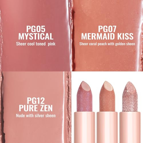 Oulac Moisture Shine Lipstick Set 3Pcs - Infinity High Shine Finish Hydrating Vegan Lipstick Infused With Damask Rose Oil For All-Day Comfort Gluten- Pg05+Pg07+Pg12