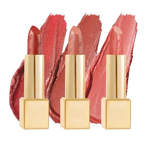 Oulac Metallic Orange Lipstick Set For Women High Payoff Lipcolor With Moisturizing Formula Vegan Beauty Full-Coverage Lip Color 4.3G X 3Pcs 02+05+06