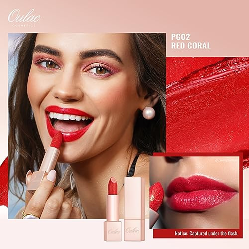 Oulac Christmas Red Lipsticks Set Included Metallic Lipstick Mositure Lipstick And Lip Liner Msl12+Pg02+El07