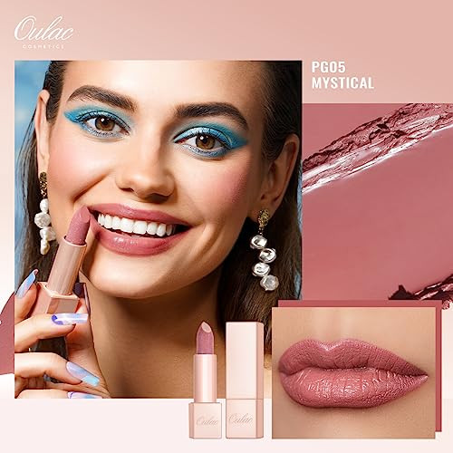 Oulac Nude Pink Lipsticks Set Included Metallic Lipstick Shimmer Lipstick And Lip Liner Msl13+Pg05+El06