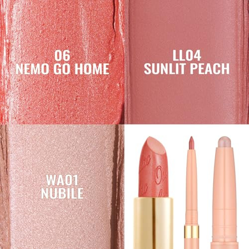 Oulac Lip & Eye Makeup Set 3Pcs Included Metallic Lipstick Lipliner Eyeshadow Lipstick For Women Msl06+Wa01+Ll04