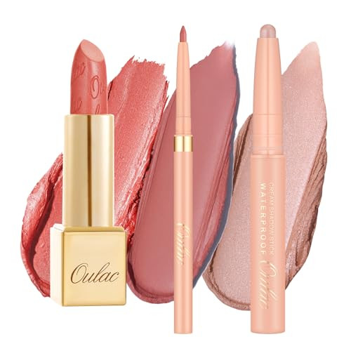 Oulac Lip & Eye Makeup Set 3Pcs Included Metallic Lipstick Lipliner Eyeshadow Lipstick For Women Msl06+Wa01+Ll04
