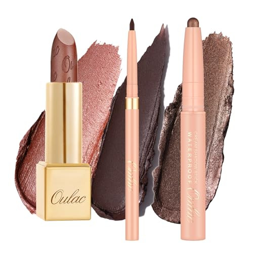 Oulac Lip & Eye Makeup Set 3Pcs Included Metallic Lipstick Lipliner Eyeshadow Lipstick For Women Msl24+Est15+El03