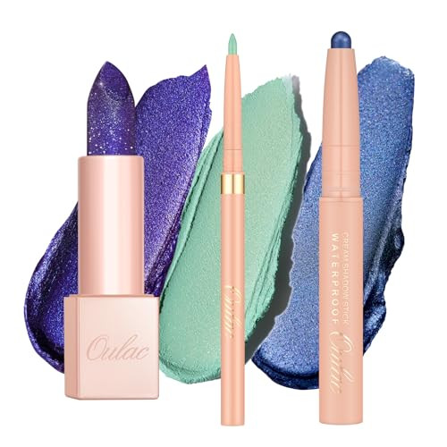Oulac Lip & Eye Makeup Set 3Pcs Included Shimmer Lipstick Lipliner Eyeshadow Lipstick For Women D01+Est20+El11