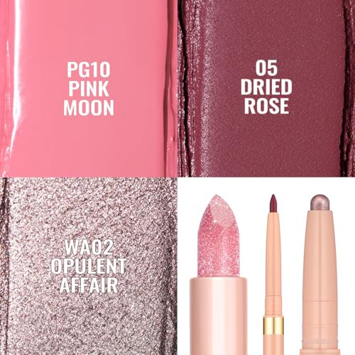 Oulac Lip & Eye Makeup Set 3Pcs Included Shimmer Lipstick Lipliner Eyeshadow Lipstick For Women Pg10+Cst17+El05