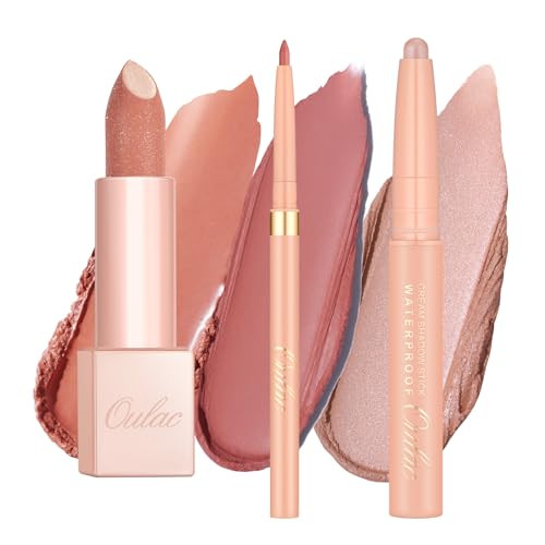 Oulac Lip & Eye Makeup Set 3Pcs Included Shimmer Lipstick Lipliner Eyeshadow Lipstick For Women Pg07+Wa01+Ll04