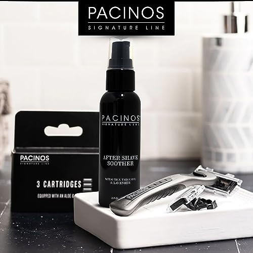 Pacinos After Shave Soother For Men - Moisturizes The Skin And Helps To Prevent Razor Bumps And Ingrown Hairs - With Soothing Lavender And Tea Tree Oil - Helps To Calm Irritating Razor Burn 2 Oz