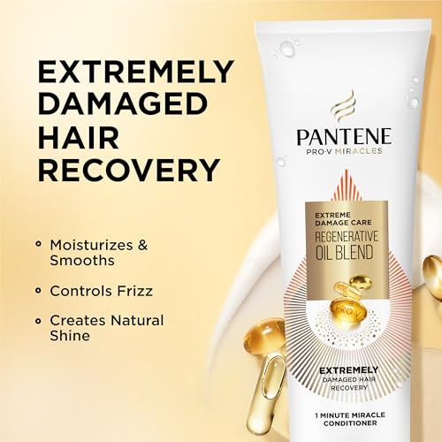 Pantene Pro-V Miracles Conditioner Extreme Damage Care Regenerative Oil Blend 1 Minute Miracle Moisturizes Smooths Argan & Jojoba Oils 0% Sulfated Conditioners Dyes Or Parabens 10.9 Fl Oz