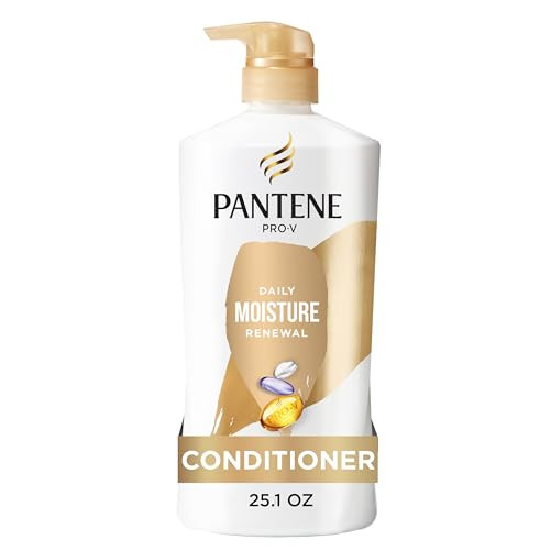 Pantene Conditioner Daily Moisture Renewal - Pro-V Nutrients For Dry Color-Treated Straight To Curly Hair 72-Hour Hydration & Softness Paraben Cleanses Strengthens Bonds 25.1 Fl Oz