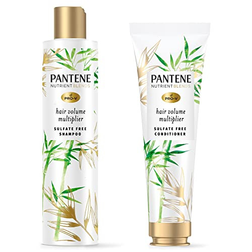Pantene Sulfate Shampoo And Conditioner Set Volumizing Shampoo And Conditioner For Fine Or Flat Hair With Bamboo Safe For Color Treated Hair Nutrient Blends 9.6 Oz And 8.0 Oz