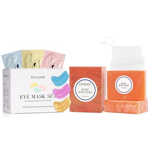 Peauamie Under Eye Patches For Dark Circles And Smooth Wrinkles& Liyalan Kojic Acid Soap