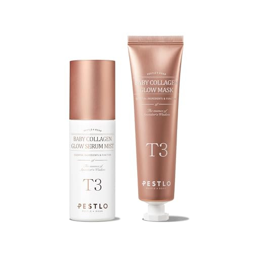 Pestlo Glass Skin Duo: T3 Baby Collagen Mist + Glow Mask Set Elasticity Boosting & Hydrating Vegan Collagen Care For Dewy Firm Skin