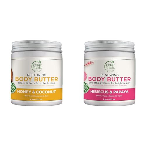 Petal Fresh Restoring Body Butter With Honey & Coconut Oil And Renewing Hibiscus & Papaya Body Butter Bundle 8Oz Each