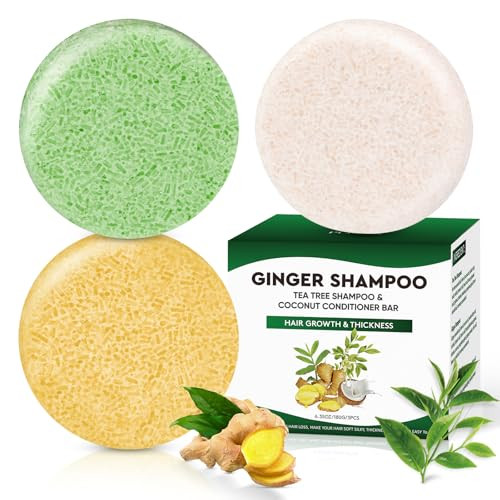 Pubpok Ginger & Tea Tree Bar Shampoo And Conditioner For Anti Hair Loss Promote Hair Growth Clarifying Grease Coconut Oil Conditioner Solid Bar For Deep Moisturizing & Ph Balanced