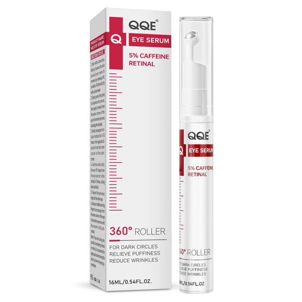 Qqe Retinol & Caffeine Eye Serum -360 Massage Roller For PuffinessEyebag RemoverWrinkle FillerUnder Eye Cream For Dark Circles 0.54Fl.Oz (Pack Of 1)