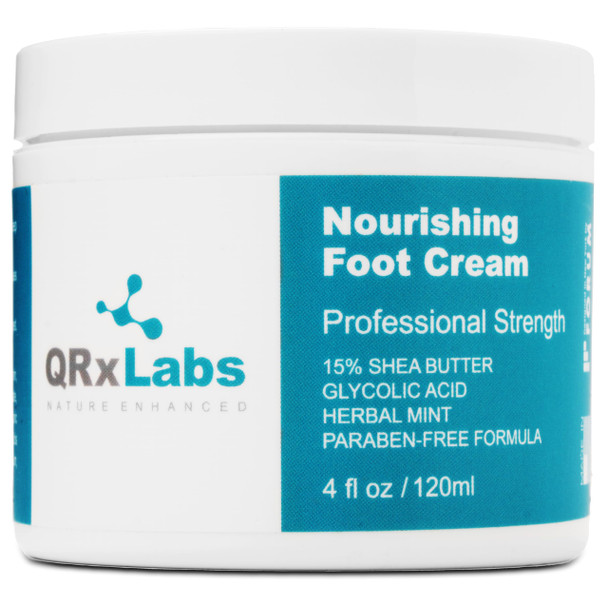 Qrxlabs Shea Foot Cream 4 Oz - Hydrating & Cooling Formula With 15% Shea Butter Spearmint Vitamin E Glycolic Acid - Non-Greasy Quick-Absorbing Paraben- - Repair Dry Cracked Feet