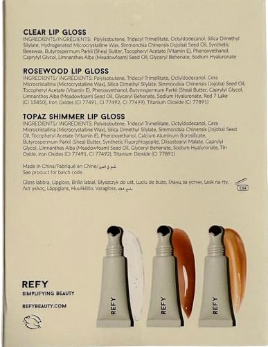 Refy Mini Lip Gloss Trio Clear Rosewood & Topaz Shades Hydrating Non-Sticky Lip Gloss Set 3 X 5 Ml