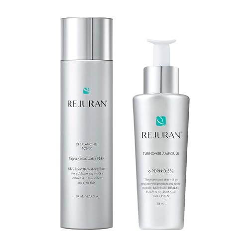 Rejuran C-Pdrn Korean Skin Care Bundle Turnover Ampoule & Rebalancing Toner With Salmon Dna For Hydration Firming Pore Care & Radiant Glass Skin