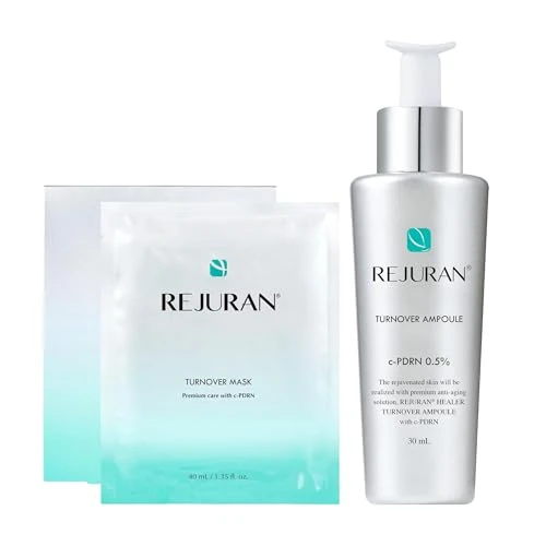 Rejuran C-Pdrn Korean Skin Care Bundle Turnover Ampoule Serum (1.01 Fl Oz) & Turnover Mask (5 Sheets) For Firming Hydrating & Radiant Glass Skin With Salmon Dna