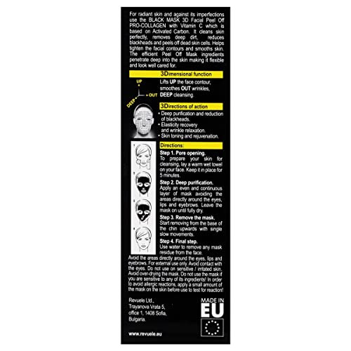Revuele Black Activated Charcoal Mask Peel Off Pro Collagen 3D Facial Skincare