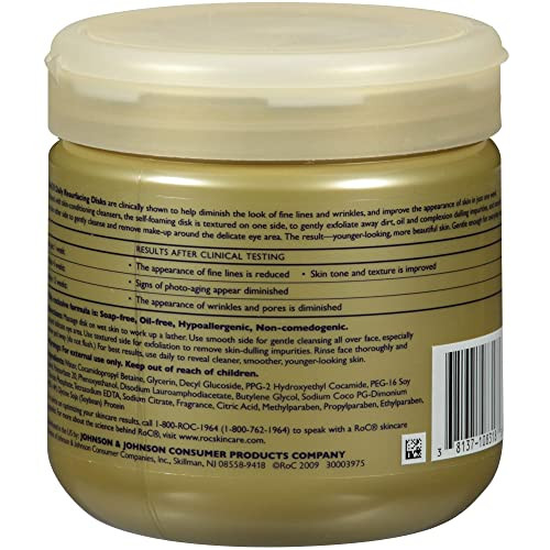 Roc Daily Resurfacing Facial Disks Exfoliating Makeup Removing Pads With Skin-Conditioning Cleanser Hypoallergenic & Oil- 28 Ct