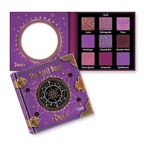 Rude Spell Book Eyeshadow Palette Magical Mix Of Matte & Shimmer Shades Blendable High-Pigment Formula For Mystical Eye Looks Vegan Cruelty- Paraben- Makeup [Passion]