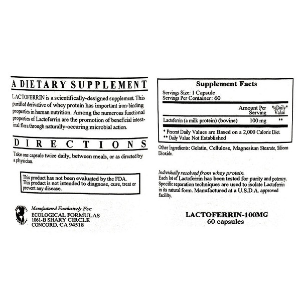 Ecological Formulas Lactoferrin 100mg 60 Capsules