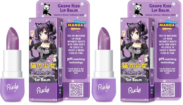Rude Manga Collection Lip Balm - Grape Kiss By Rude Cosmetics For Women 0.123 Oz Lip Balm (Pack Of 2)