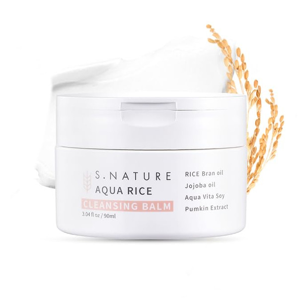 S.Nature Aqua Rice Cleansing Balm Korean Makeup Remover Vegan Facial Cleanser And Cleansing Balm Rice Water & Rice Bran Oil Based For All Skin Types (90Ml / 3.04 Fl Oz)