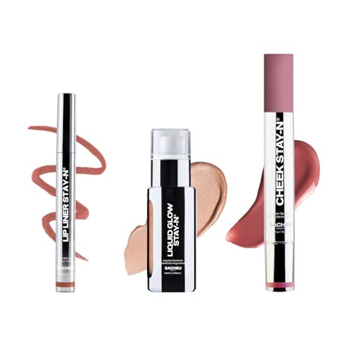 Sacheu Kiss & Glow Bundle High Pigment Buildable Long Lasting Luminous Glow In A Lightweight Dewy Finish Includes Lip Liner Cheek & Liquid Glow Stay-N