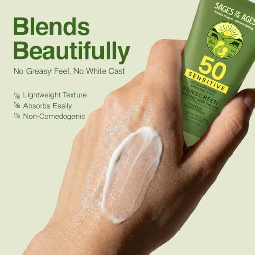 Sages Of The Ages Organic Tallow Mineral Sunscreen Spf 50 With Non-Nano Zinc Oxide Reef Safe Uva/Uvb Broad Spectrum Sunblock Water Resistant 80 Min Moisturizing Lotion For Face & Body 3.4 Fl Oz