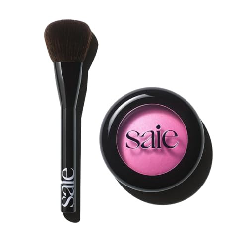 Saie Blush & Brush Duo - Supersuede Baked Blush In Bella (.01 Oz) & Powder Blush Brush - Talc- Moisturizing Blush With Vegan Fluffy Brush For Seamless Application