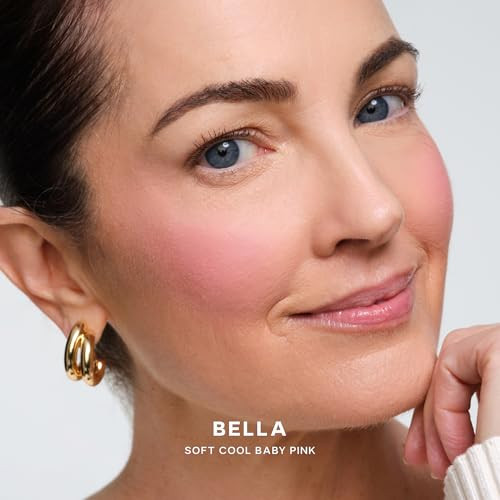 Saie Blush & Brush Duo - Supersuede Baked Blush In Bella (.01 Oz) & Powder Blush Brush - Talc- Moisturizing Blush With Vegan Fluffy Brush For Seamless Application