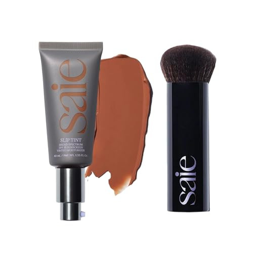 Saie Glow & Blend Duo - Slip Tint Tinted Moisturizer Spf 35 Shade Eight (1.35 Oz) The Big Liquid Foundation Brush (1 Count) Hydrating Glow & Seamless Blending