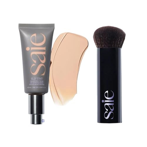 Saie Glow & Blend Duo - Slip Tint Tinted Moisturizer Spf 35 Shade Three (1.35 Oz) The Big Liquid Foundation Brush (1 Count) Hydrating Glow & Seamless Blending
