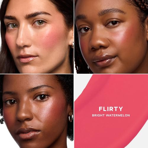 Saie Dewy Glow Duo - Dew Liquid Blush - (.40 Oz Flirty) Glossybounce Lip Gloss-Oil Hybrid (.17 Oz Burst) - Hydrating Vegan Makeup For Radiant Cheeks & Lips