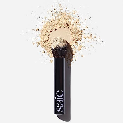 Saie Face Powder Duo Light - The Fluffy Brush Soft Multi-Use Targeted Powder Brush With Tapered Tip & Airset Radiant Loose Setting Powder Translucent (0.14 Oz) - Vegan Cruelty-Fee