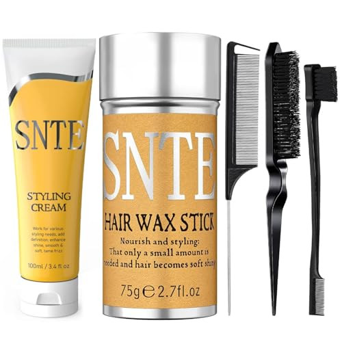 Samnyte Slick Back Hair Brush Hair Wax Stick & Styling Cream Set Hair Accessories For Women Kids Non-Greasy Slick Back Hair Products Hair Styling Products For Different Hair Styles
